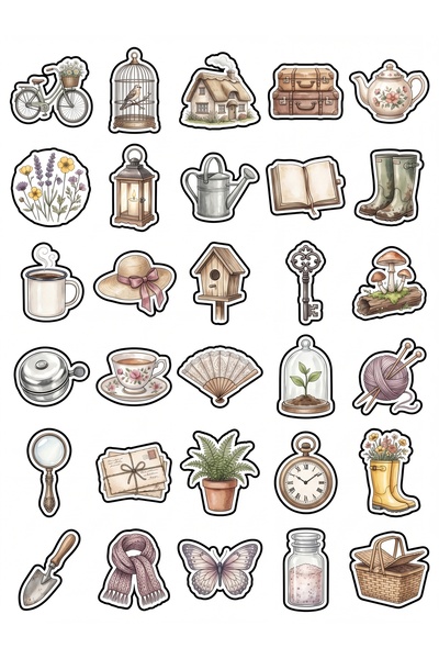 Store 30 Pieces Pastel Watercolor Vintage Sticker Set - Aesthetic Pack for La...