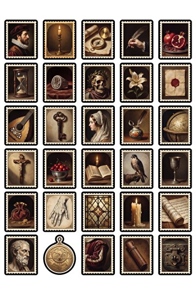 Store 30 Adet Vintage Rönesans Posta Pulu Sticker Seti - Laptop Defter Scrapb...