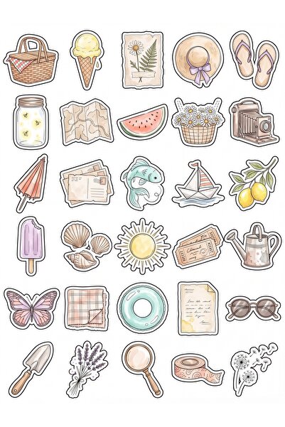 Store 30 Pieces Vintage Watercolor Summer Sticker Set - for Scrapbook, Agenda...