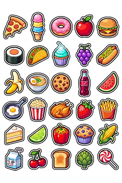 Store 30 Pieces Retro Pixel Art Food Sticker Set - for Laptop, Notebook, Phon...