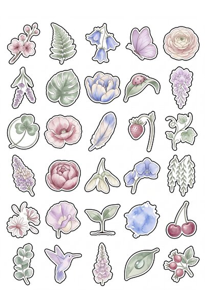 Store 30 Pieces Watercolor Botanical Flower Sticker Set - for Laptop, Agenda,...