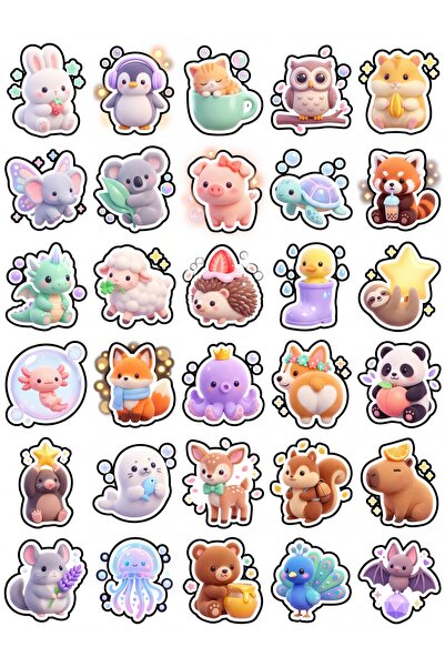 Store 30 Pieces Cute Animal Sticker Set - 3D Design for Laptop Phone Diary