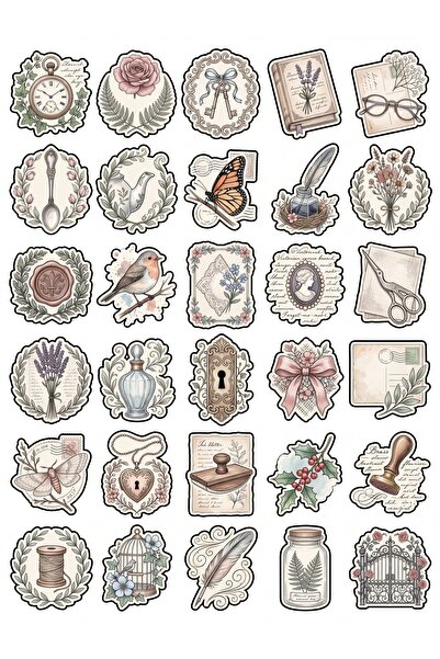 Store 30 Pieces Vintage Nostalgic Botanical Sticker Set - Agenda Notebook Scr...