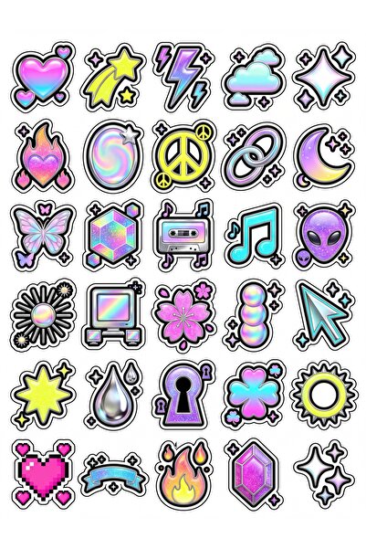 Store 30 Pieces Holographic Y2K Retro Sticker Set - for Laptop, Phone, Agenda