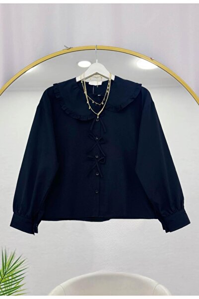 MODA VEDAT Γυναικείο κοντό πουκάμισο με λεπτομέρεια φιόγκου -0270