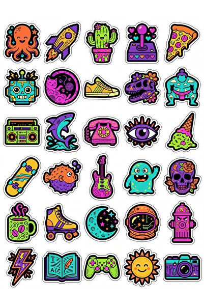 Store 30 Pieces Fun Pop-Art Icon Sticker Set - for Laptop, Phone, Agenda