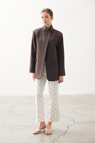 Hooopstore Μπλέιζερ με ένα κουμπί και όρθιο γιακά, καφέ σακάκι