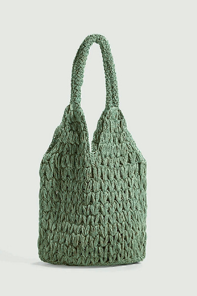 TOM SHOP Çağla Yeşili Renk El Yapımı Kağıt İp Örgü Günlük Omuz Çantası-Yazlık...