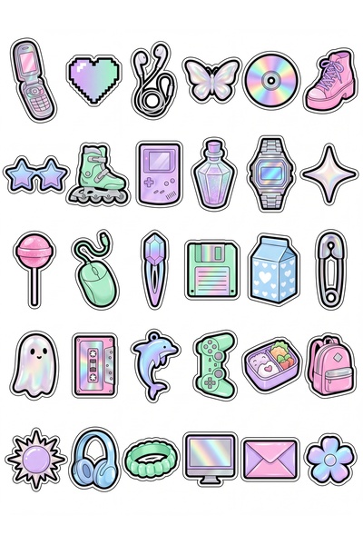 Store 30 Pieces Nostalgic Y2K Retro Sticker Set - for Laptop, Notebook, Phone