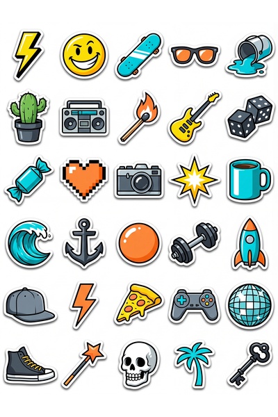 Store 30 Pieces Pop Art Street Style Icon Sticker Set - for Laptop, Notebook,...
