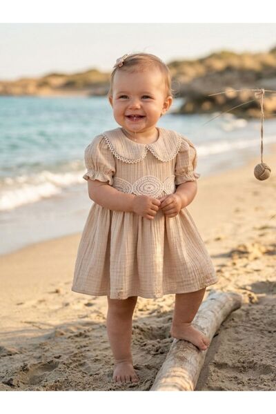 Cherrys Bebek Beli Laced Short Sleeve Baby Girl Muslin Dress