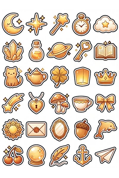 Store 30 Pieces of Golden Glittering Magical World Sticker Set - for Laptop, ...
