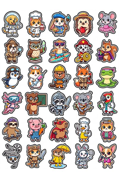Store 30 Pieces of Costumed Animals Sticker Set - for Laptop, Agenda, Phone