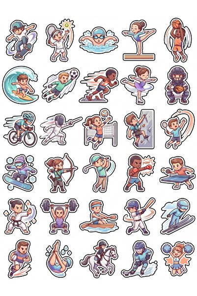 Store 30 Pieces Cute Chibi Athletes Sticker Set - for Laptop, Notebook, Phone