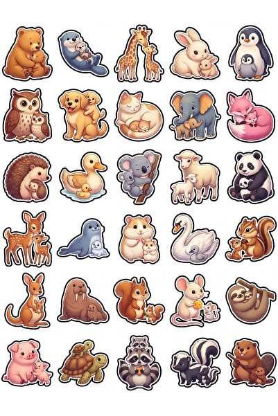 Store 30 Pieces Mother and Baby Animal Sticker Set - for Laptop, Notebook, Ph...