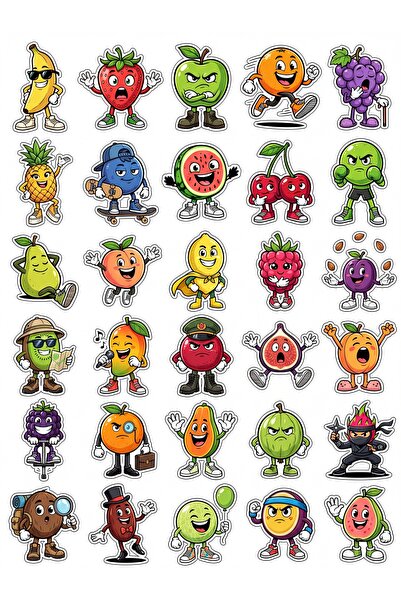 Store 30 Pieces Fun Fruit Characters Sticker Set - for Laptop, Notebook, Phone