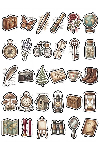 Store 30 Pieces Vintage Travel and Antique Sticker Set - for Agenda Scrapbook...
