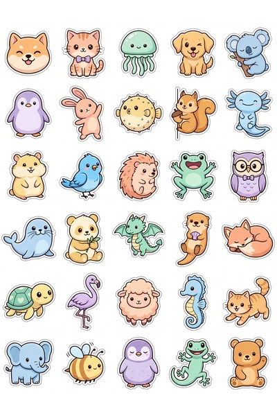 Store 30 Pieces Pastel Animal Sticker Set - for Planner, Notebook, Phone