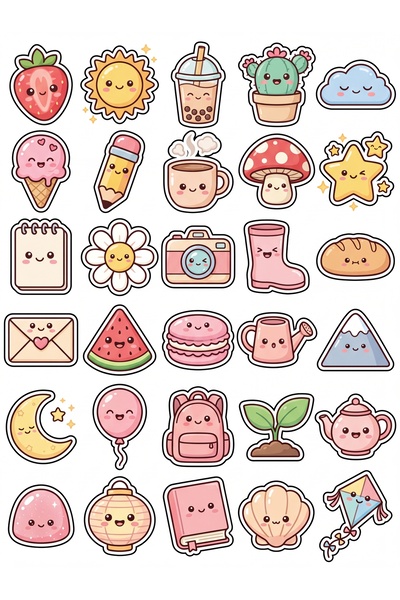 Store 30 Pieces Cute Objects Sticker Set - for Laptop, Notebook, Phone