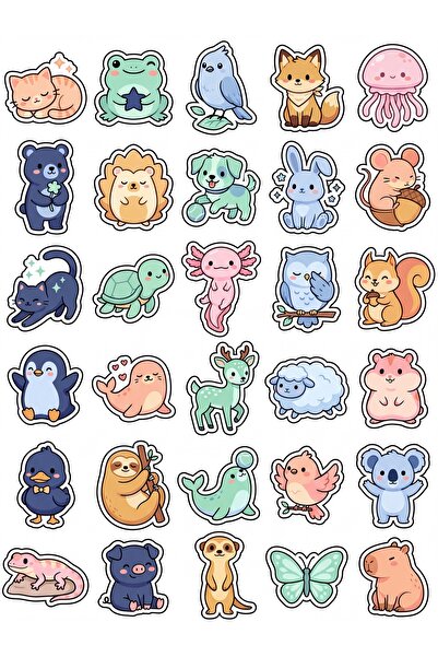 Store 30 Pieces Pastel Animal Sticker Set - for Laptop, Phone, Notebook, Agenda