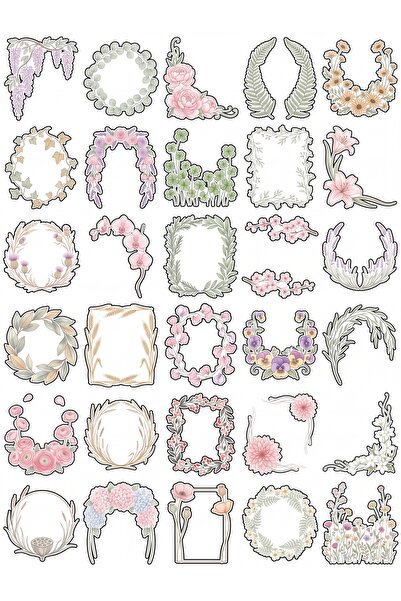 Store 30 Pieces Pastel Botanical Frame Sticker Set - Aesthetic Pack for Agend...