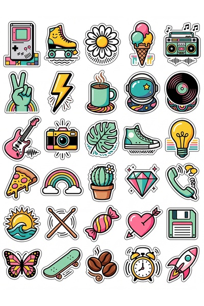 Store 30 Pieces of Vibrant Retro 90S Icons Sticker Set - for Laptop, Notebook...