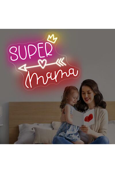 Slasa Super Mama LED Neon Sign 33x41 cm Multicolor Light with 6mm Acrylic Bas...