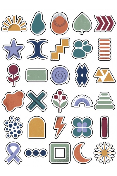 Store 30 Pieces Retro Abstract Shapes Sticker Set - for Laptop Notebook Phone