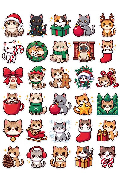 Store 30 Pieces Christmas Cat Sticker Set - for Laptop, Notebook, Agenda