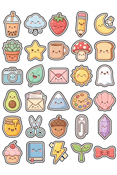 Store 30 Pieces Cute Objects Sticker Set - for Laptop, Notebook, Agenda