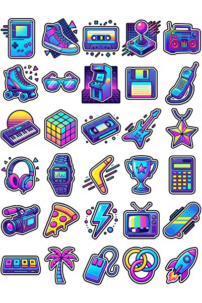 Store 30 Pieces Retro 80S Neon Nostalgia Sticker Set - Laptop Notebook Phone