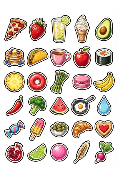 Store 30 Colorful Food and Drink Sticker Set - for Laptop, Notebook, Agenda