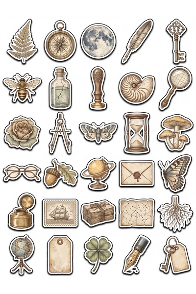 Store 30 Pieces Vintage Botanical and Antique Object Sticker Set - for Laptop...