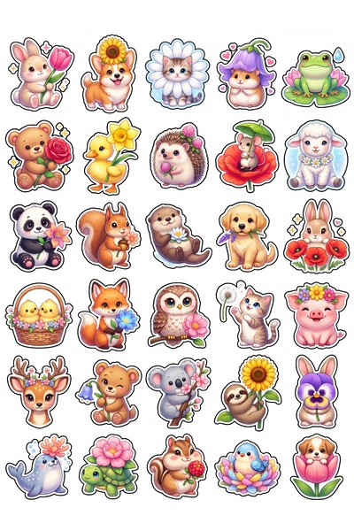 Store 30 Pieces of Floral Cute Animal Sticker Set - for Laptop, Phone, Notebook