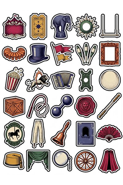Store 30 Pieces Vintage Circus and Carnival Sticker Set - for Scrapbook, Agen...