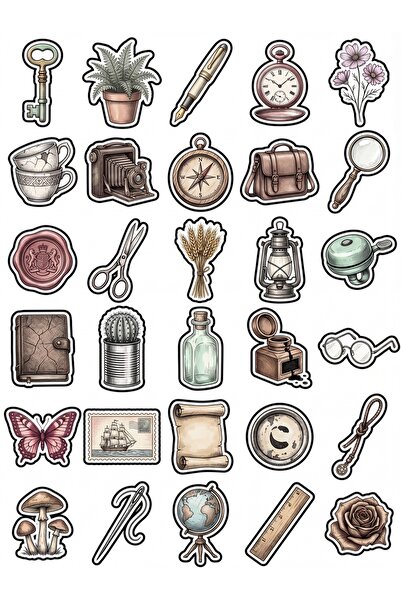 Store 30 Pieces Vintage Antique Objects Sticker Set - Agenda Notebook Scrapbook