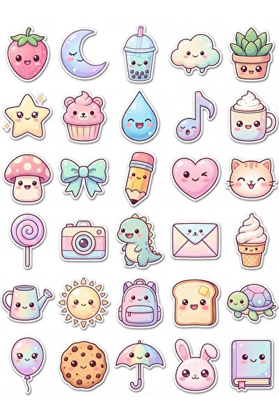 Store 30 Adet Pastel Sevimli Karakterler Sticker Seti - Defter Laptop Telefon...