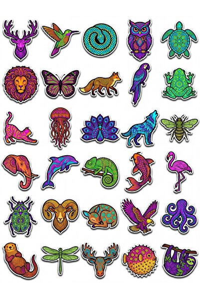 Store 30 Pieces Psychedelic Mandala Animal Sticker Set - for Laptop, Notebook...