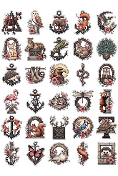 Store 30 Pieces Vintage Botanical Exotic Animals Sticker Set - for Agenda Scr...