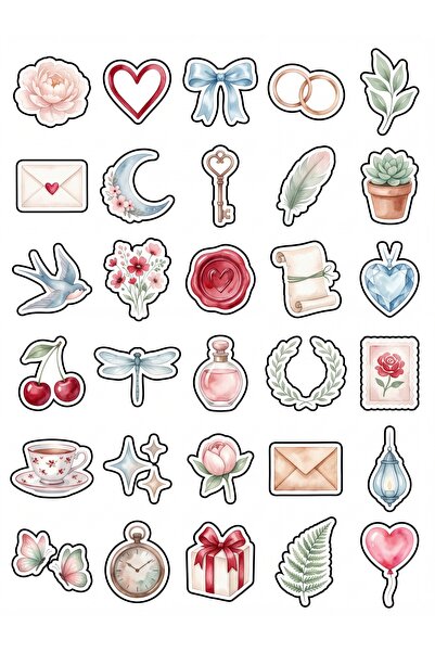 Store 30 Pieces Watercolor Aesthetic Romantic Sticker Set - for Notebook, Age...
