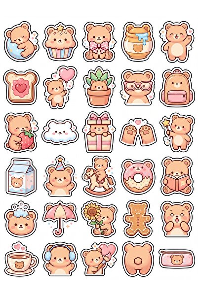 Store 30 Pieces Pastel Teddy Bear Sticker Set - for Notebook, Phone, Agenda