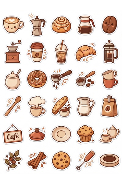 Store 30 Pieces Vintage Coffee Themed Sticker Set - for Laptop, Notebook, Agenda