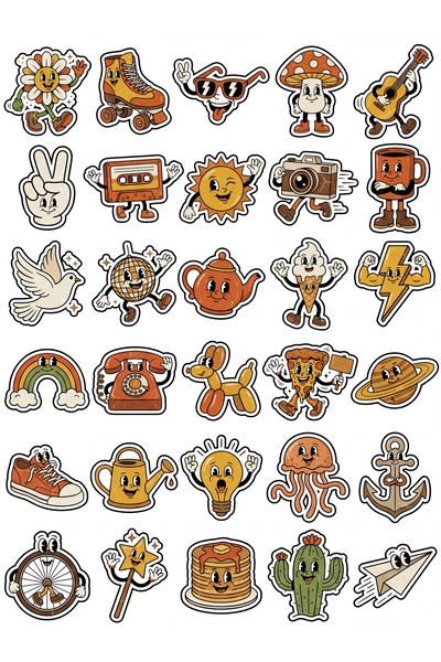 Store 30 Pieces Retro 70S Nostalgic Mascot Sticker Set - for Laptop, Phone, N...