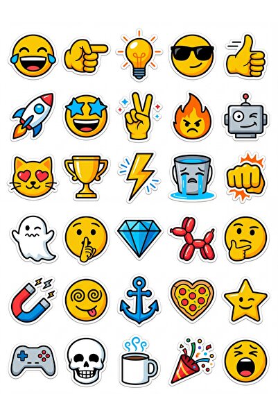 Store 30 Pieces of Fun Vector Emoji Sticker Set - for Laptop, Phone, Notebook