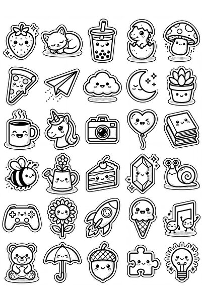 Store 30 Pieces Black and White Object Sticker Set - for Laptop, Notebook, Phone