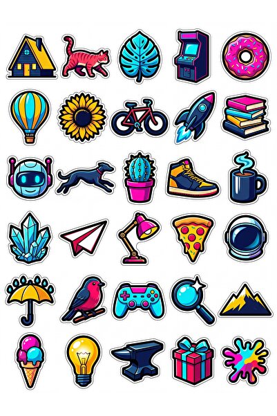 Store 30 Pieces Pop Art Colorful Object Sticker Set - Laptop, Notebook, Phone...