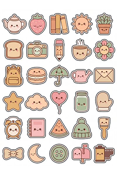 Store 30 Pieces Pastel Cute Objects Sticker Set - for Notebook, Agenda, Laptop