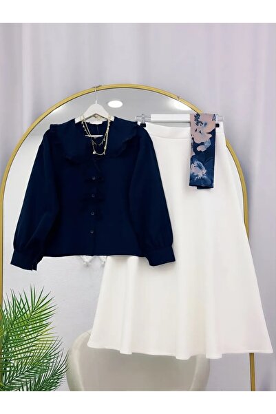 MODA VEDAT Set de fustă scuba cu detalii cu fundă pentru femei -05200