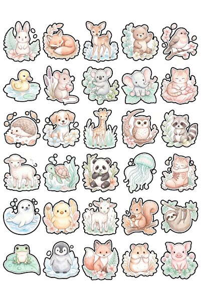 Store 30 Pieces Pastel Watercolor Baby Animal Sticker Set - for Notebook Lapt...