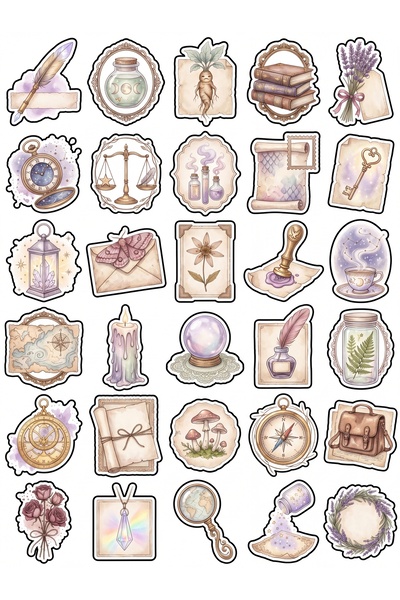 Store 30 Pieces Vintage Watercolor Mystical Sticker Set - Aesthetic Design fo...